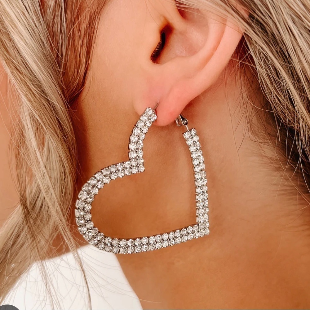 NanaMacs Rhinestone Heart Statement Earrings